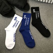 Stockings mens tide with high-help trend hip-hop middle tube personality letters Street Harajuku harbor style skateboarding students and men