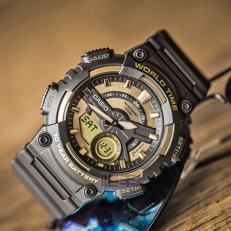 卡西欧手表男 casio多功黑金能运动电子表学生表男表aeq-110bw-9a