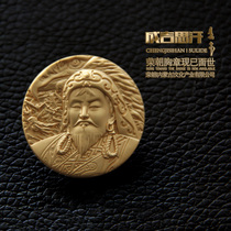 Rongchao metal badge Genghis Khan commemorative brooch pure alloy gold-plated Mongolian element Jacket Badge Medal