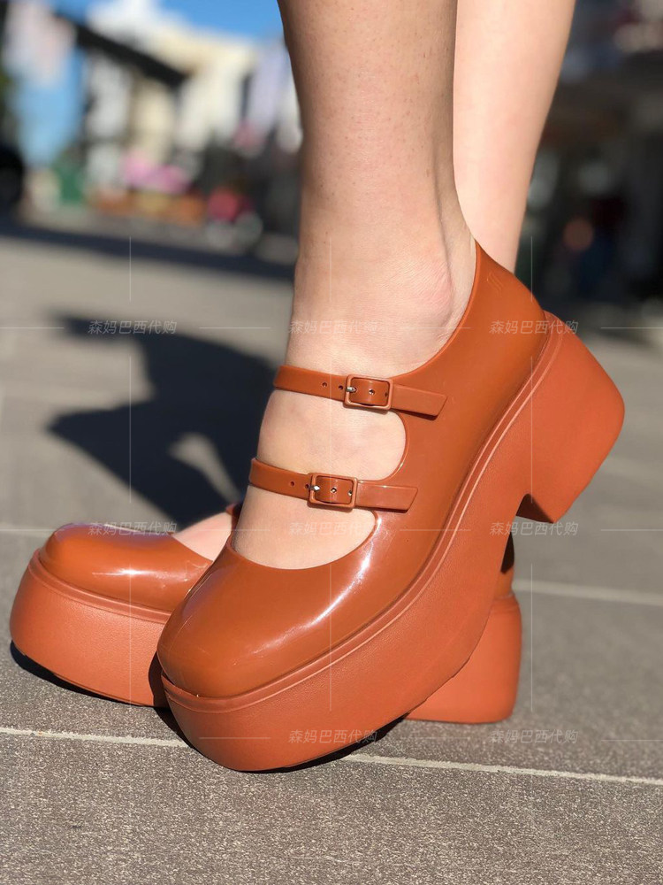 新款melissa梅丽莎女鞋玛丽珍复古双搭扣松糕底单鞋防水台果冻鞋