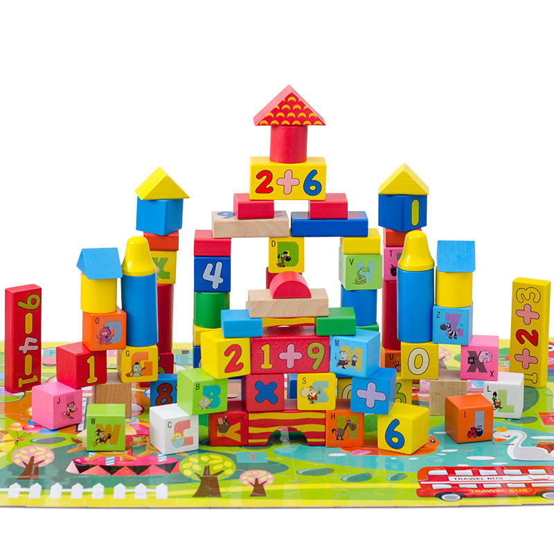 木贵婴儿童木制早教益智拼装宝宝玩具识字数字字母积木1-3-6周岁