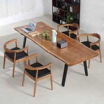 Solid wood conference table long table simple modern desk log large board table Nordic tea table table negotiation table and chair combination