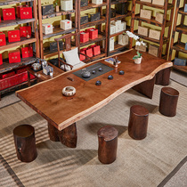 Solid wood tea table Tea table and chair combination New Chinese Zen tea table Tea set One whole board office large board table