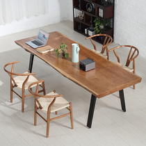 Nordic solid wood dining table and chair combination household small apartment simple modern log whole board living room dining table