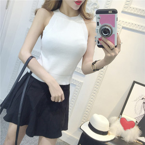 New Sleeveless Neck-hanging Knitted Suspension Vest Short 