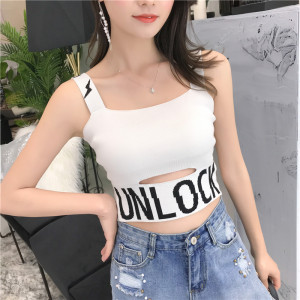 Individual letters hollow high waist umbilical suspender vest sexy 