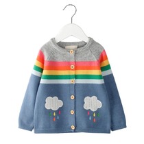 Girls Knitted Cardigan Spring and Autumn Childrens Female Treasure Korean Rainbow Long Sleeve Outer Coat Thin Sweater Coat