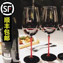 Black background red leg wine glass color Rod rie crystal glass wine glass Tulip non-force black red bow tie high foot