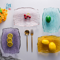 Creative Tree Tattoo Colored Glass Plate Irregular Rectangular Dish Dry Fruit Pan Fruit Salad Pan Water Corrugated Tray