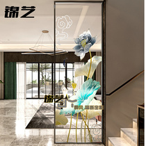 Customized transparent tempered double-sided carving glass screen partition wall household new Chinese living room entry to the seating flower