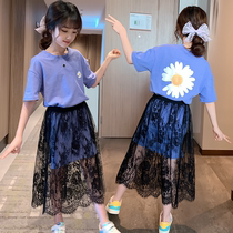 Next alice Girls Dress new childrens foreign style big child cotton two-piece set princess mesh skirt summer