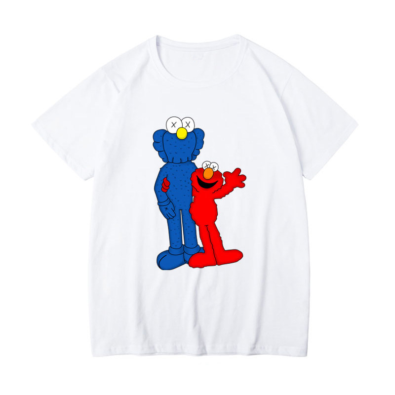 周杰伦同款芝麻街短袖kaws联名t恤印花宽松情侣男女生潮牌上衣tee