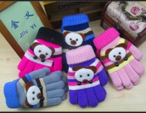 Winter warm and cute cartoon children gloves double layer thickened childrens gloves hang neck