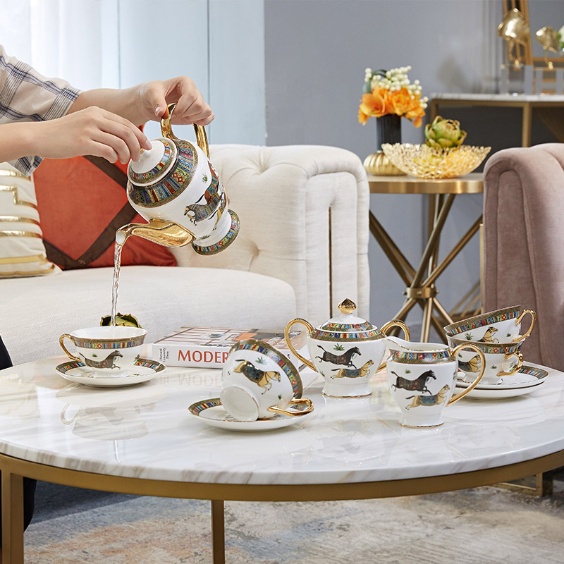 Light European - style key-2 luxury ceramic tea set furnishing articles contracted creative household gift teapot teacup version into living room