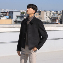 Mens wool coat Mens short slim Korean winter thickened lapel black jacket British wind cashmere jacket