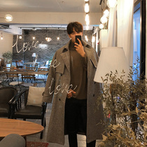 Winter long trench coat male knee British style loose wool coat male Korean version of Chidori plaid cashmere coat male