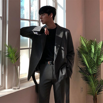Spring and Autumn Suit Mens Suit Student Clothes British Style Loose Casual Gray Suit Men Korean Trend Lace Jacket