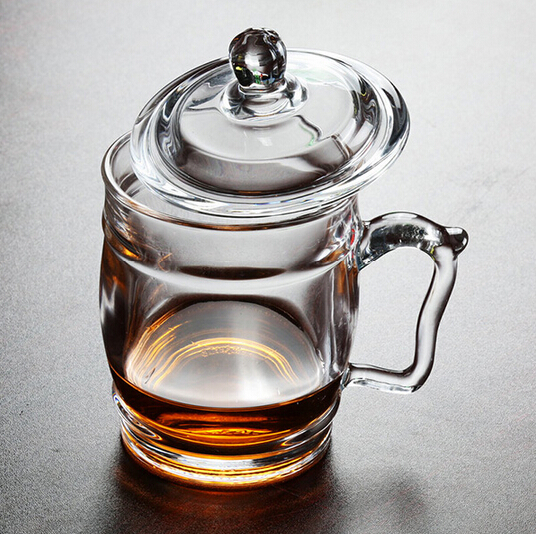 耐热防尘带盖玻璃杯 办公室马克杯会议杯 家用花茶杯牛奶杯水杯