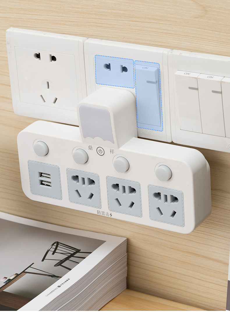 无线扩展插座转换器usb插排一转三四多孔多功能带小夜灯转换插头_7折
