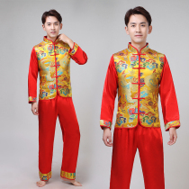 New Years Day adult mens dance clothing Yangko playing drum suit gongs and drums clothing National style suona Chinese style long sleeve waist drum suit