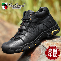West Domain Camel Mens Shoes Winter Genuine Leather Casual High Help Leather Soft Bottom 100 Hitch Waterproof Outdoor Sports Cotton Shoes Man