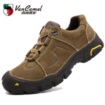 West Domain Camel Mens Shoes Genuine Leather Climbing Shoes Men Waterproof Non-slip Wear Resistant Thick Bottom Breathable Outdoor Sport Hiking Shoes
