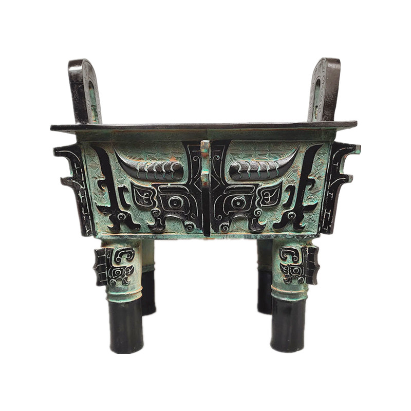 青銅鼎擺件仿古青銅器四方獸面鼎工藝禮品擺飾香爐公司開業招財落地銅鼎