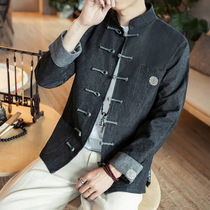 Chinese style Tang jacket mens spring new mens large size buckle jacket embroidery tunic suit Hanfu tide