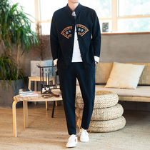 Spring and autumn clothing Chinese style Tang clothing Han Clothing Tunic Mens youth suit Chinese ancient style mens fairy coat Mens clothing