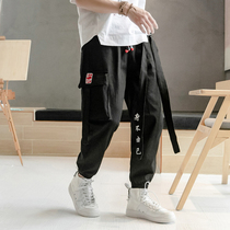 2019 spring new national tide pocket decoration Chinese style embroidery streamers national trend small feet large size casual pants