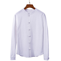 Chinese style top Vintage style mens shirt Chinese Tang dress stand-up collar loose long-sleeved shirt Mens suit inner match