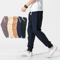 Mens trousers cotton linen pants mens casual pants mens Chinese style loose solid color Haren pants radish pants