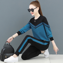 Round neck sweater set womens 2021 new fashion neutral style casual sportswear spring and autumn womens two-piece set