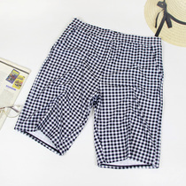 Hot spring size five-point mens beach pants swimming trunks black plaid seaside holiday couple quick-drying pants