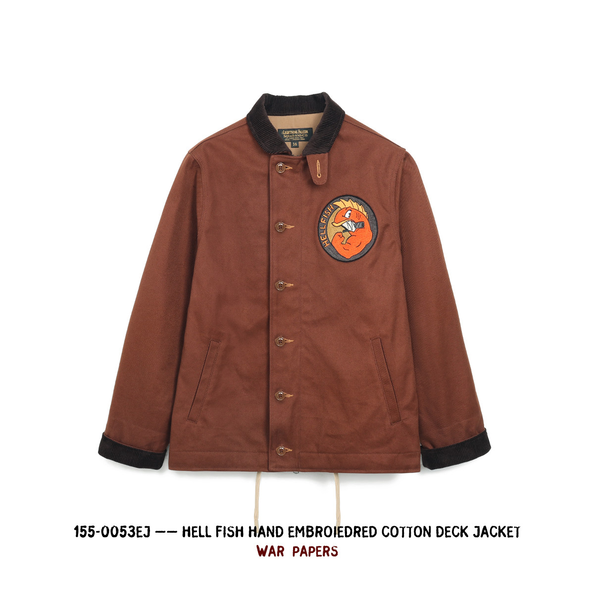 NAOB 手工绣花全棉灯芯绒重磅斜纹咔叽复古甲板秋冬外套夹克棉服 - Main Image