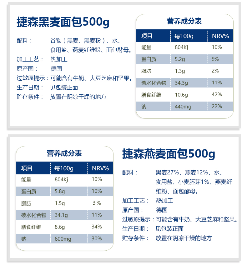 捷森黑麦面包配料表图片