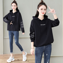 2021 spring new womens loose student hooded sweater fashion brand fashion foreign style long sleeve solid color casual coat