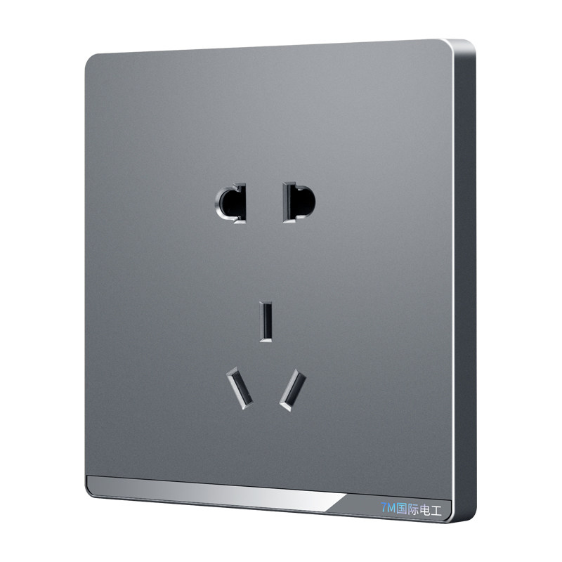 国际电工86型灰色开关插座面板16a家用开关电源一开五孔带usb多孔