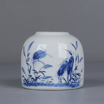 Jingdezhen blue and white applique craft habitat heron figure horseshoe shape small pen wash room supplies pen Wash Four Treasures