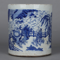 Qing Kangxi blue and white moon old characters story pen sea big pen holder folk antique collection antique collection ornaments