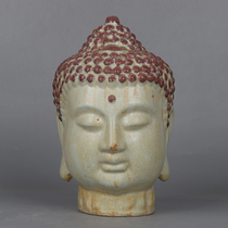Imitating the glazed red Buddha head portrait sculpture antique porcelain old folk antiques collection ornaments