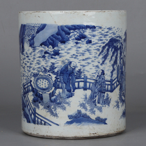 Qing Kangxi blue and white moon old characters story pen sea big pen holder folk antique collection antique collection ornaments