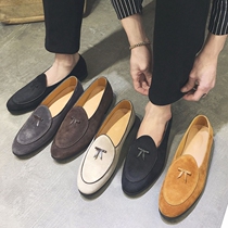 Casual One foot pedal frosted leather shoes Inn positive dress Lefut set foot hair type Division beans Bean Shoes Flutist Leather Shoes Man