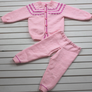 手工编织蛋白绒纯毛新款男女儿童装宝宝前开身开档条纹毛衣裤套装