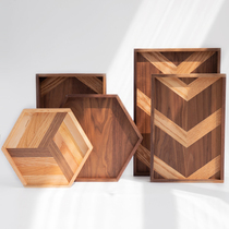 Nordic ins Wind splicing wooden pallet strong design sense solid wood tray black walnut tea dish bread tray