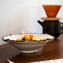 Three homes Japanese solid color retro frosted coarse pottery plate Bowl creative personality good looking home Bowl tableware set