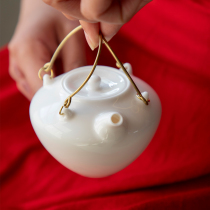Lard white Chinese white porcelain girder pot Jingdezhen high white mud copper handle girder pot Japanese tea set simple