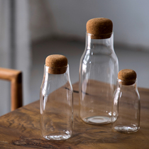 Cork lead-free glass bottle sealed jar with lid cute storage flower tea jar small round transparent household