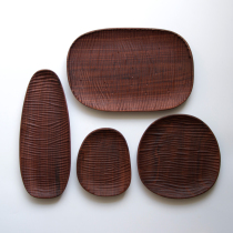 Three homes whole wood black walnut hand carved water pattern heart plate oval wood plate wooden plate Wood long plate