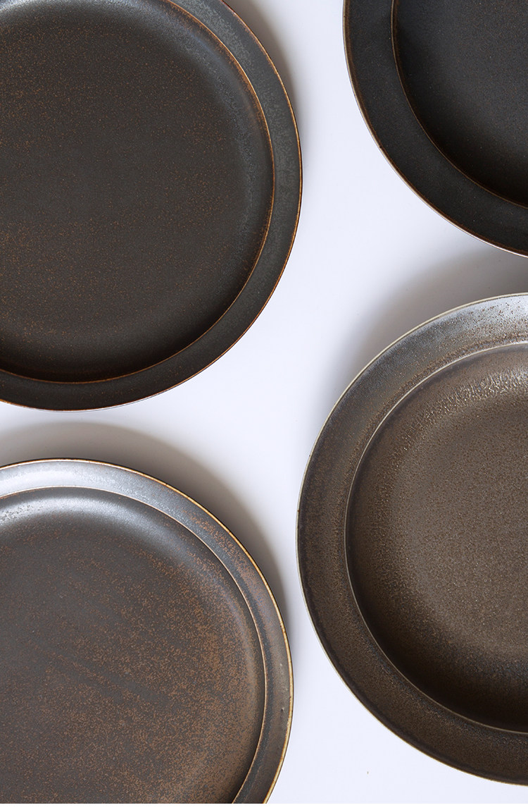 展示与对比:手工窑变金属釉日式圆盘 禅风创意复古茶盘 鎏金圆盘套装